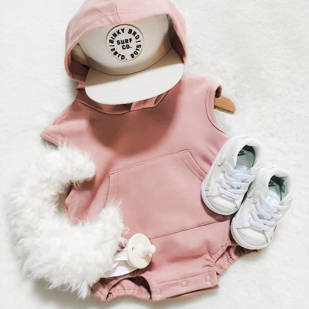 NEW! Gender Neutral Dusty Hooded Cotton Bubble Romper | Fleece | Unisex | 3-24M